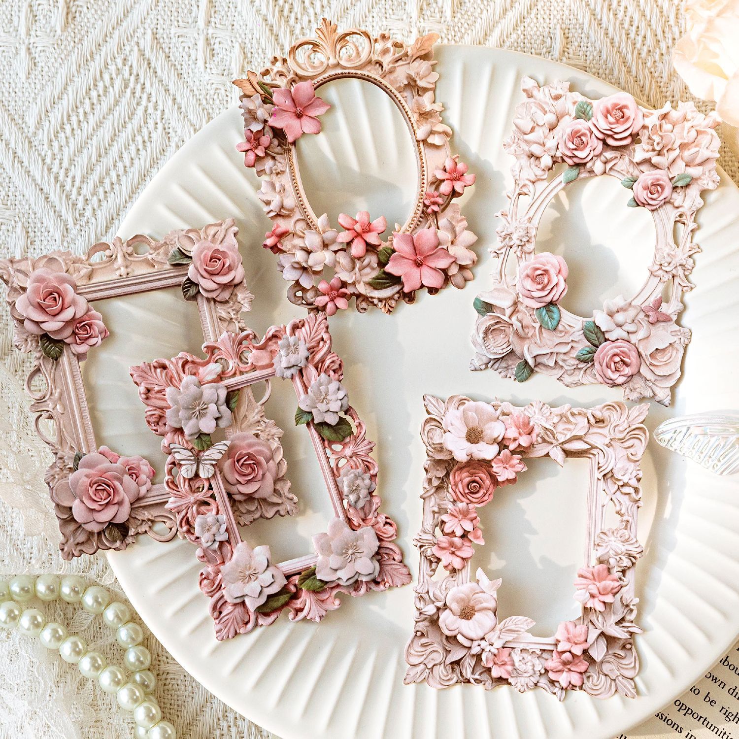 Momo collage card flower mirror Manor series flower vintage hollow border Journal decoration 10 pieces into 6 models