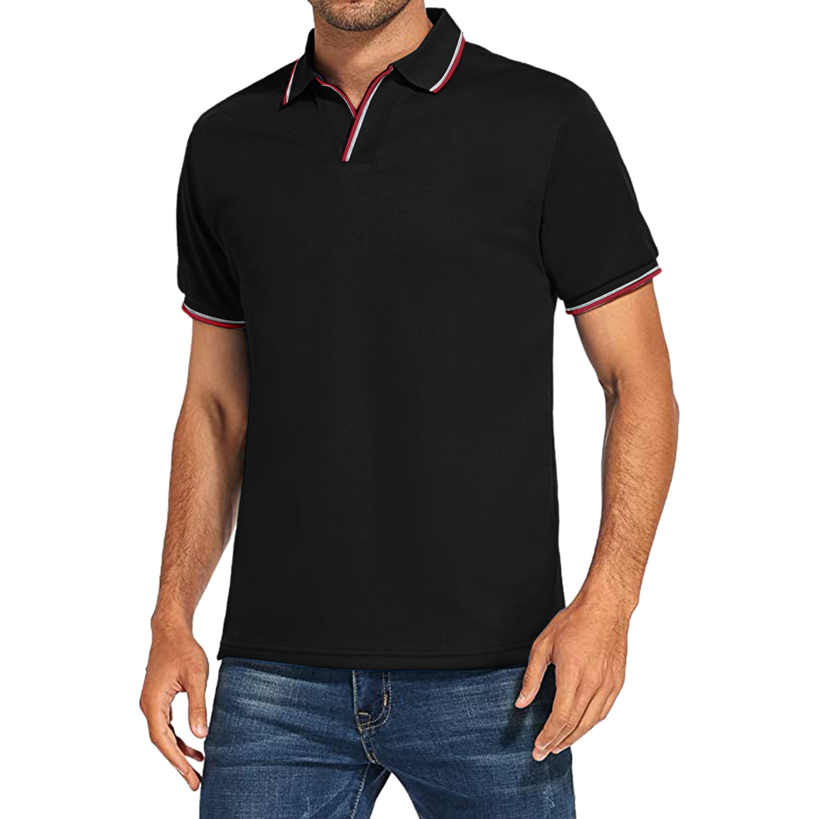 Men's New Simple Casual POLO Short-sleeved T-shirt Solid Color Sports Casual POLO Shirt