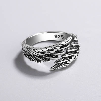 01474 European and American retro old feather ring simple fashion Thai silver jewelry temperament High sense ring wholesale