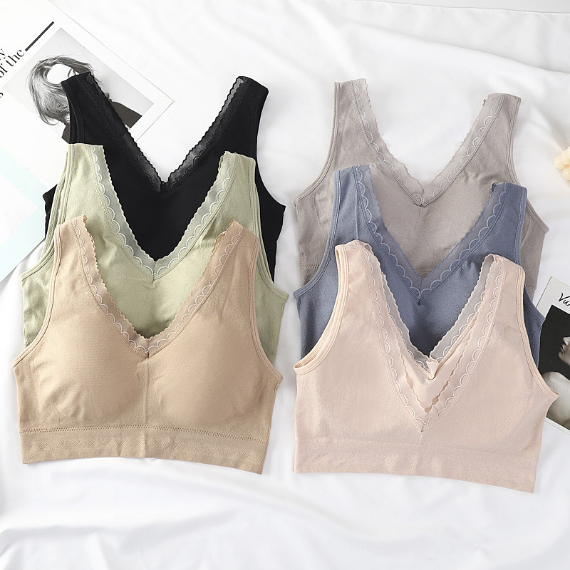 New Arrival Seamless V-Shaped Beautiful Back Wrapped Breast Tube Top Lace Side with Chest Pad Base Non-rimmed Sports Underwear Bra for Women