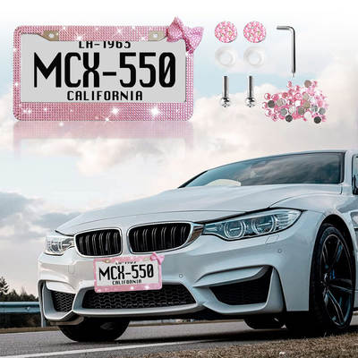 Diamond-embedded American license plate frame American license plate frame stainless steel bow license plate frame production wholesale car supplies