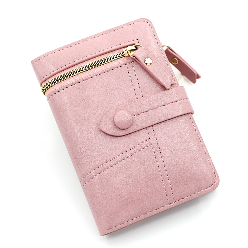 New fashion buckle women's wallet PU leather short coin purse zipper three fold bag hand bag factory direct sales