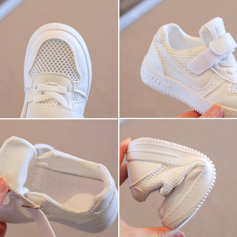 Children's White Shoes 2024 Summer Boys Sports Shoes Hollow Mesh Shoes Girls Casual Board Shoes Soft Bottom Baby Shoes
