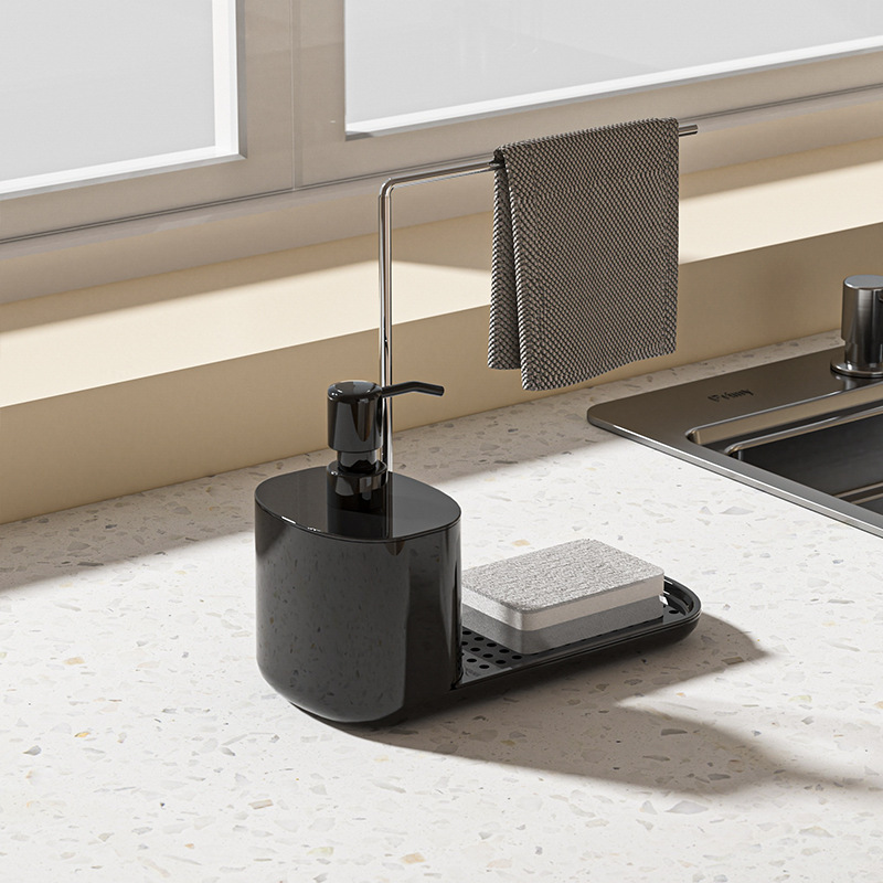 Kitchen countertop manual pressing soap box stainless steel rag rack detergent dispenser desktop finishing rack