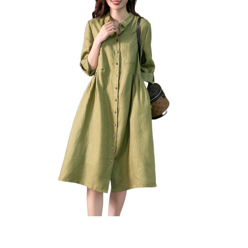 Official Figure 2024 Spring and Summer New Elegant French Cotton and Linen Shirt Skirt Design Sense Niche Slim Solid Color dress