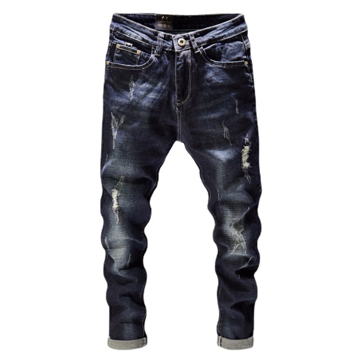 Ripped Jeans Men's Small Foot Slim-fit Korean Fashionable 2019 New Arrival Men's Stretch All-match Scraping Long Pants for Men