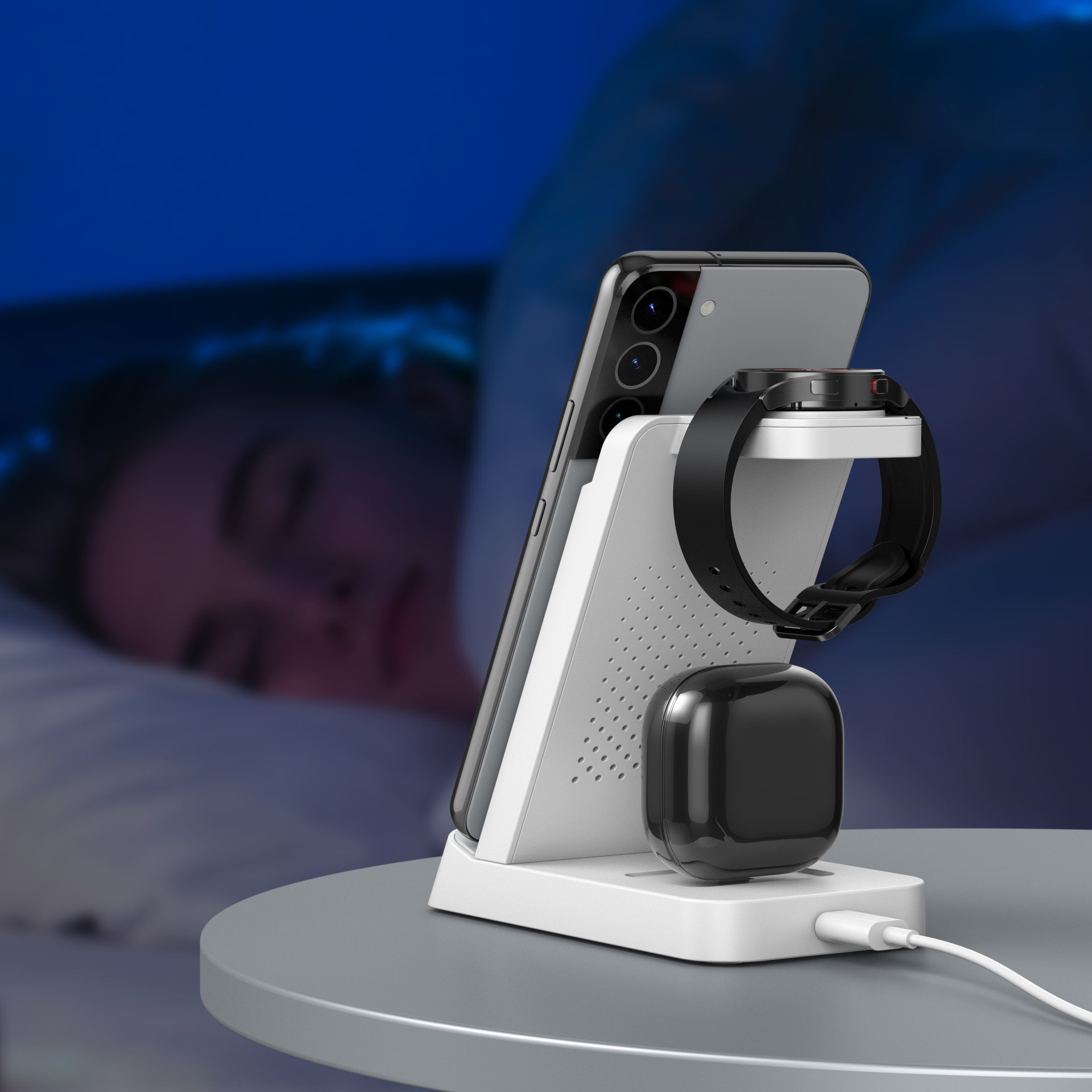 Suitable for Apple Samsung mobile phone watch headset three-in-one charging seat charging vertical desktop mobile phone charging station