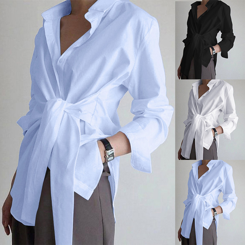 AliExpress wish Amazon spring and summer new women's solid color loose strap shirt 3 color 6 yards spot