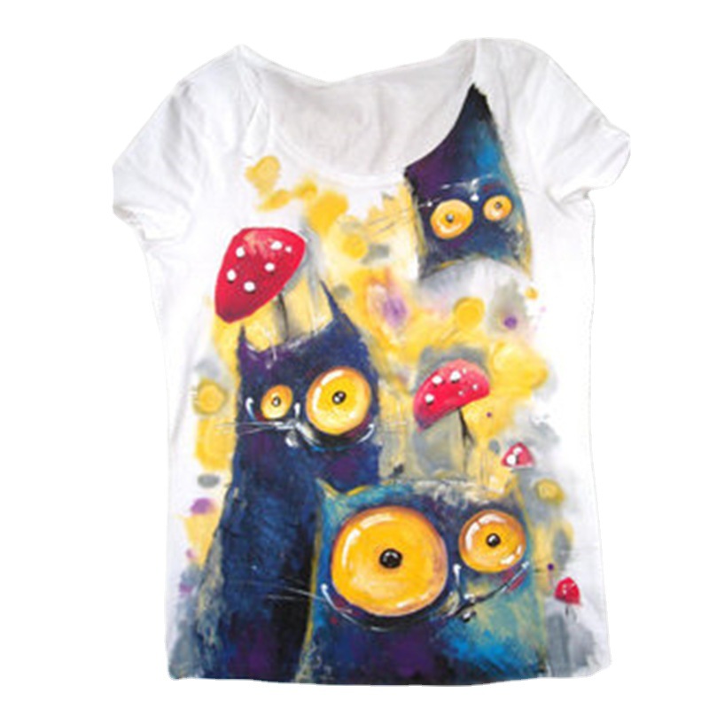 Spot 2022 Summer New Top Amazon Explosions European and American Hot Selling Fashion Big Eye Cat Printed T-shirt for Women