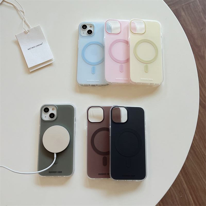 磨砂雙層純色磁吸殼適用iphone15Promax蘋果14手機殼13支架12卡通