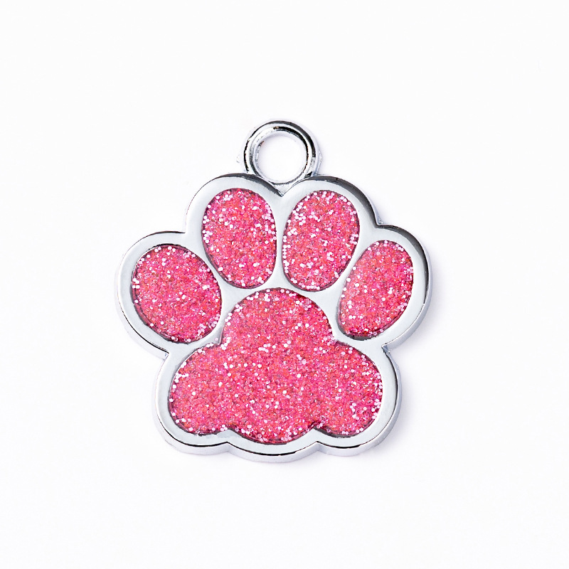 Glitter paw print dog tag zinc alloy pet tag glitter footprint lettering pet card cross-border source metal dog tag