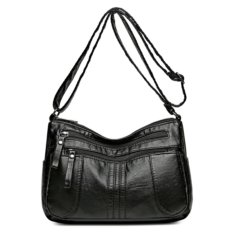 Women's bag 2023 new fashion simple shoulder bag soft leather multi-pocket messenger bag middle-aged women's mother bag