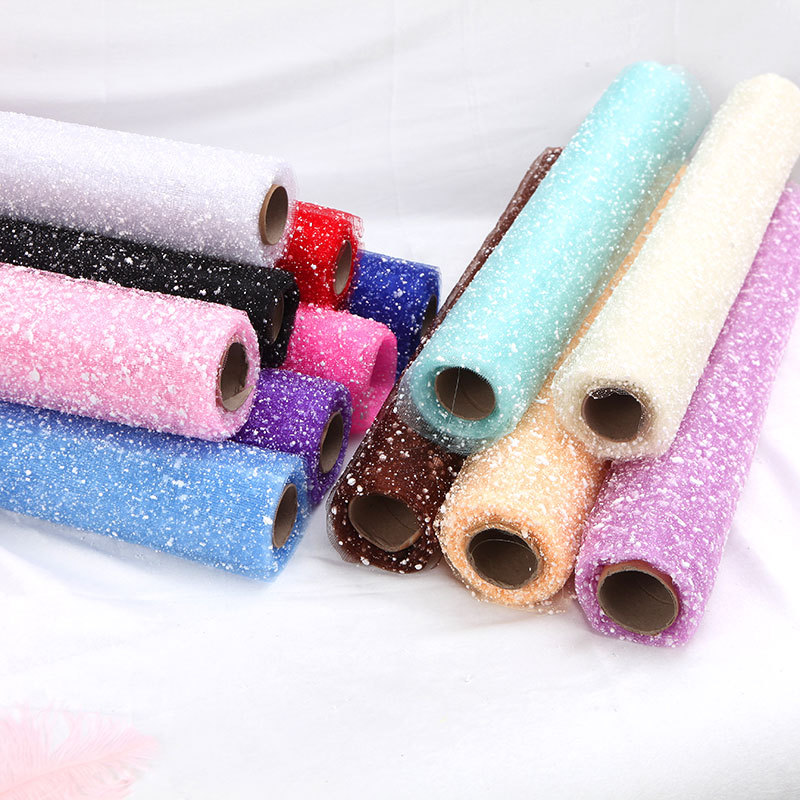 Wholesale flower packaging materials floral gauze 4 yards snow point yarn long snowflake gauze foam gauze net snow point yarn