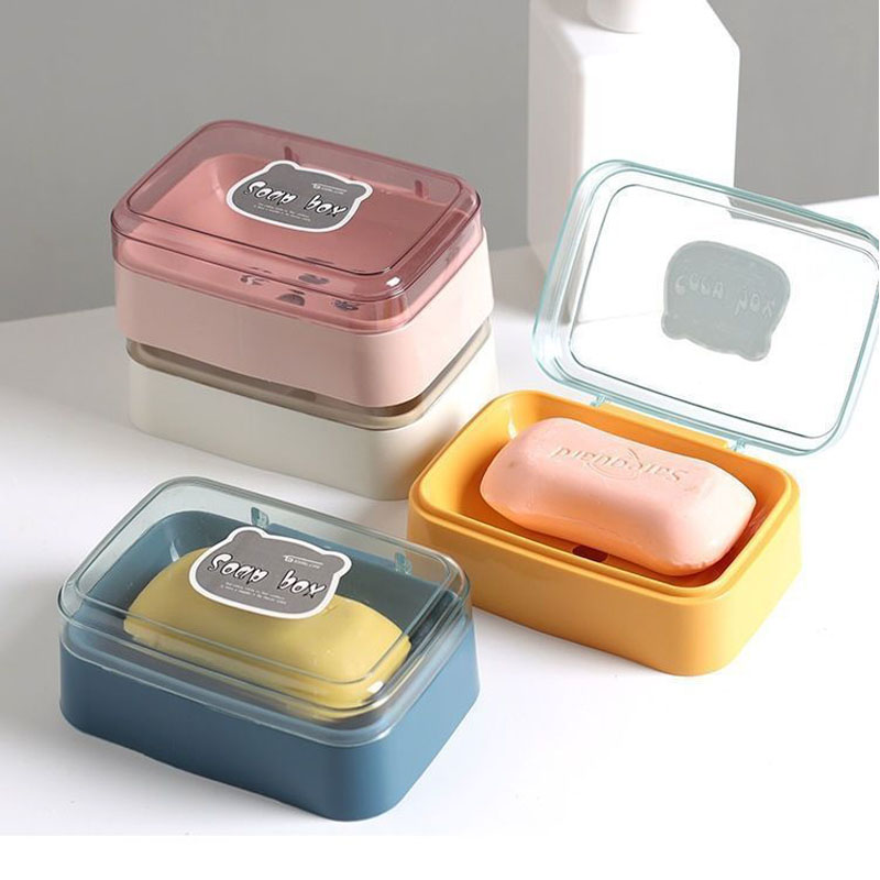 New cartoon cute flip soap box transparent soap box with lid without water accumulation dormitory bathroom soap box wholesale
