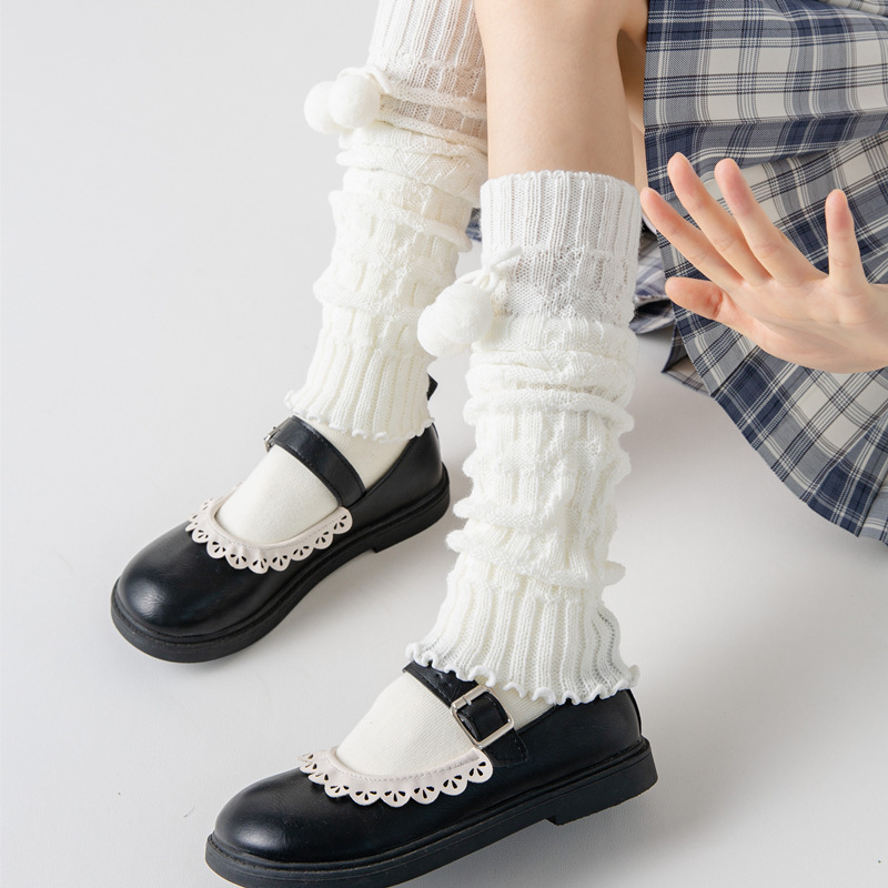 Japanese socks white wool pile socks lolita calf socks jk knitted women's winter socks autumn and winter warm