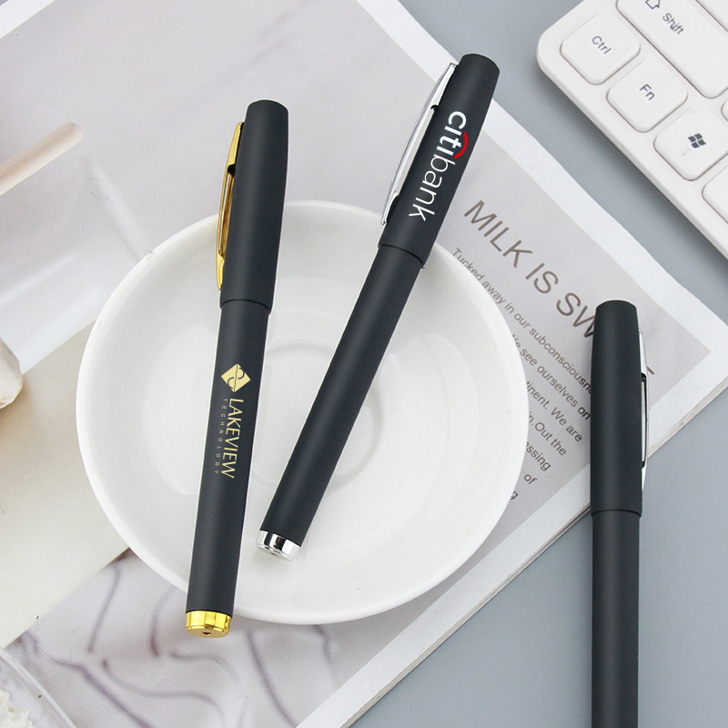 Gel pen printing logo advertising pen lettering black spray glue metal pen clip sign pen exhibition promotional gift pen