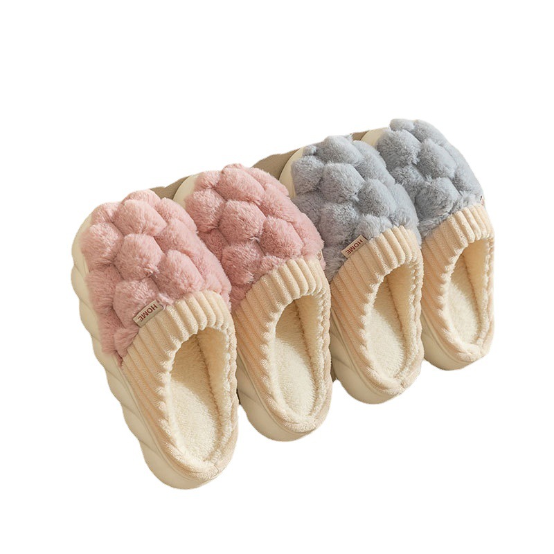 Cixi Cotton Slippers for Women Spring and Autumn and Winter Home Indoor Non-slip Home Winter Warm Wool Plush Couple Men