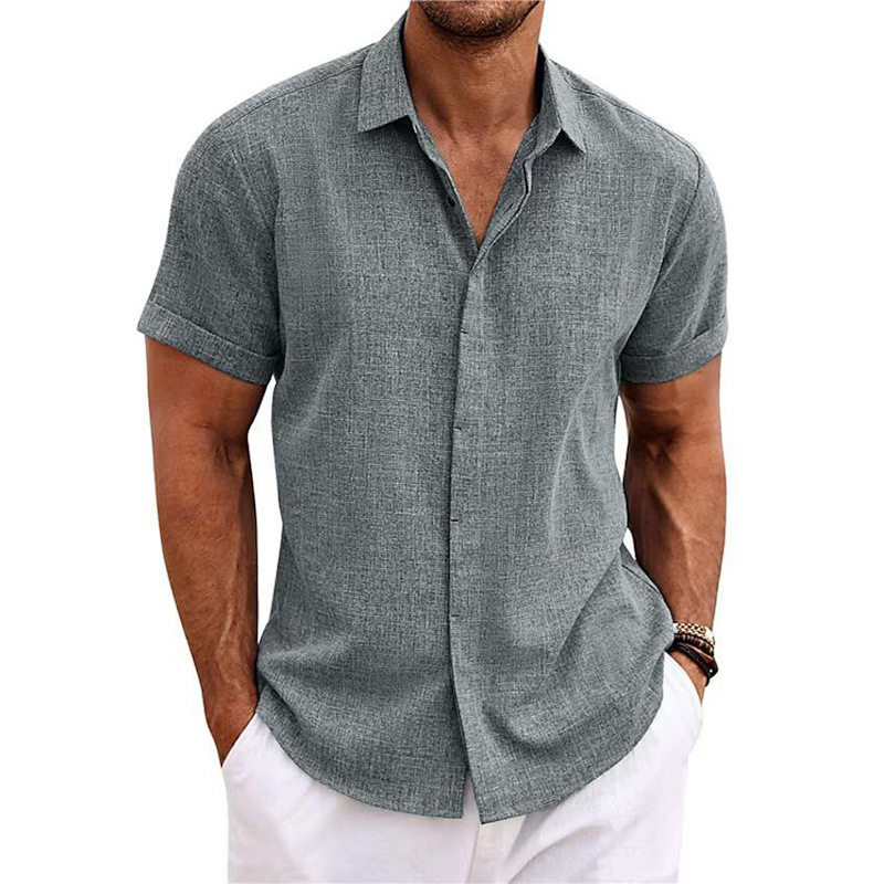 Men's Linen Short-Sleeve T-Shirt Loose Sweatshirt Solid Color Short-Sleeve Cotton-Linen Shirt Men Beach Plus Size Men's Short-Sleeve Shirt