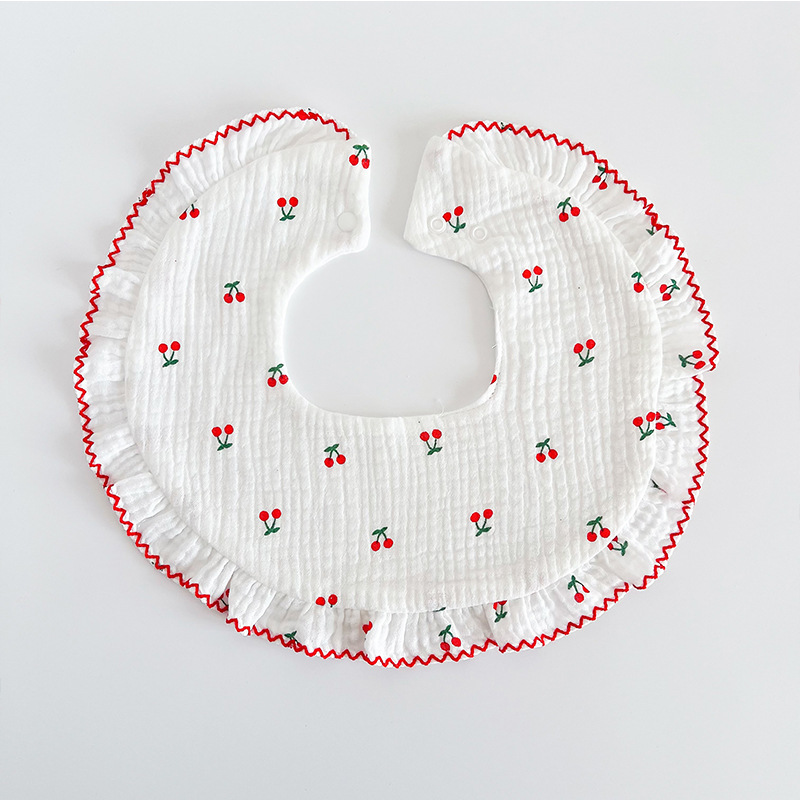 ins Korean style new round big lace baby bib breathable gauze baby bib 0-2 years old Bib