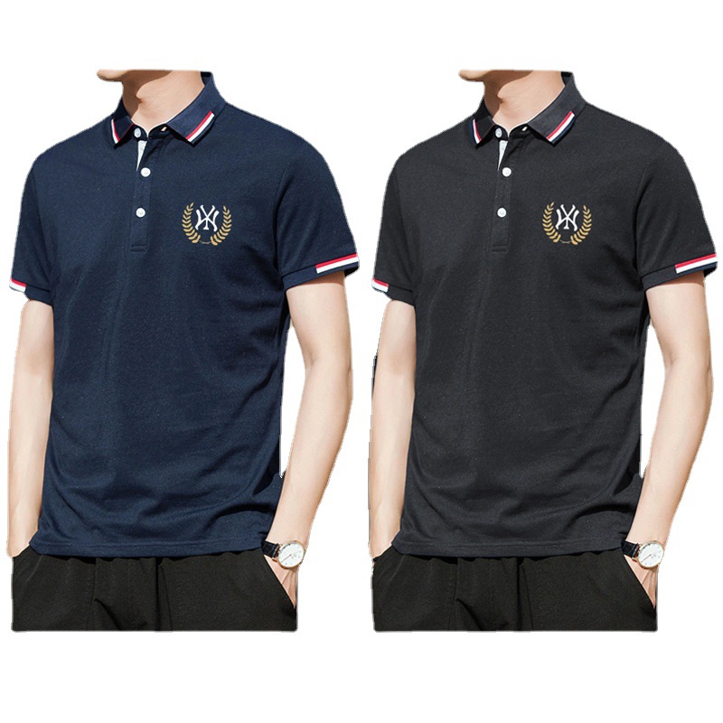 Vertical collar business gentleman solid color slim leisure large size summer short T Short Sleeve T shirt polo shirt men's upgraded version