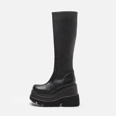 American Cross-border 43-yard Gothic Style Thick Bottom Boots Motorcycle Rider Boots But Knee Big Head Slim High Boots Women