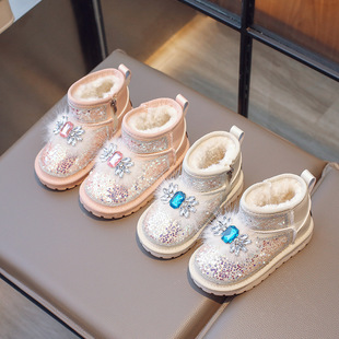 Girls Snow Boots 2023 New Winter Children's Large Cotton Shoes fleece-lined Thickened Baby Shoes Waterproof Non-slip Winter Shoes