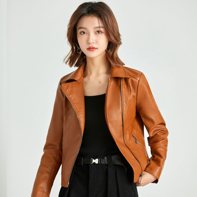 2022 Spring and Autumn Women's Jacket Slim Look Casual All-match Thin Biker Jacket Women's Fashionable Leather Jacket Women's Fashion