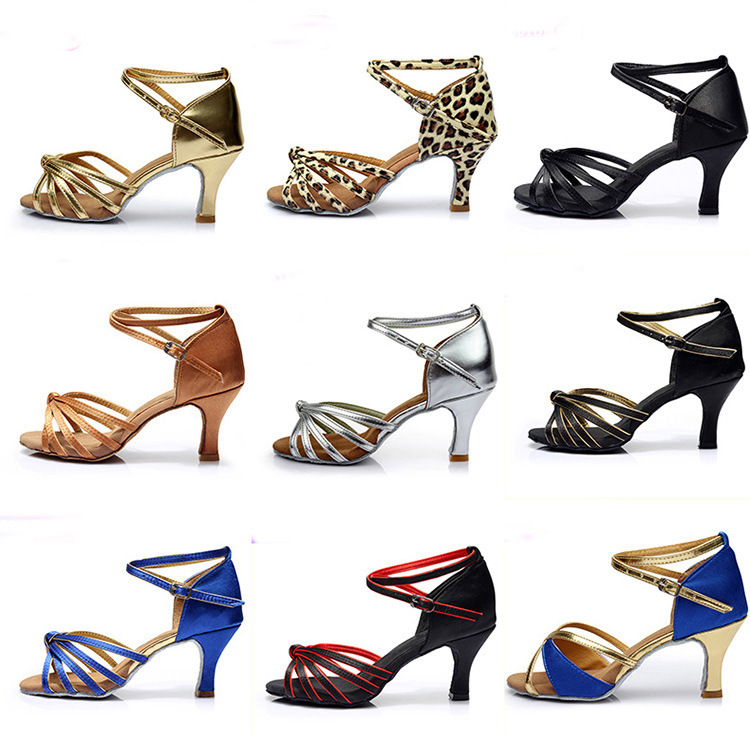 Foreign trade Latin dance shoes women's adult high heel dance shoes Latin dance indoor practice shoes satin gymnastics shoes
