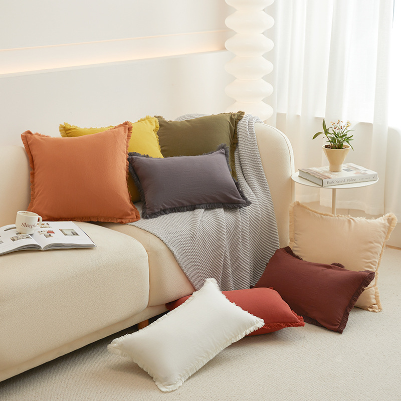Amazon New Hairy Edge Washable Cotton Pillowcase Without Insert, Modern Simple Living Room Sofa Cushion Cover