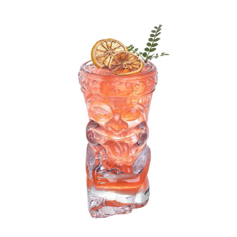 Glass tiki cocktail Cup ghost face tiki cup bar creative thickened wine glass Zombie cocktail cold drink cup