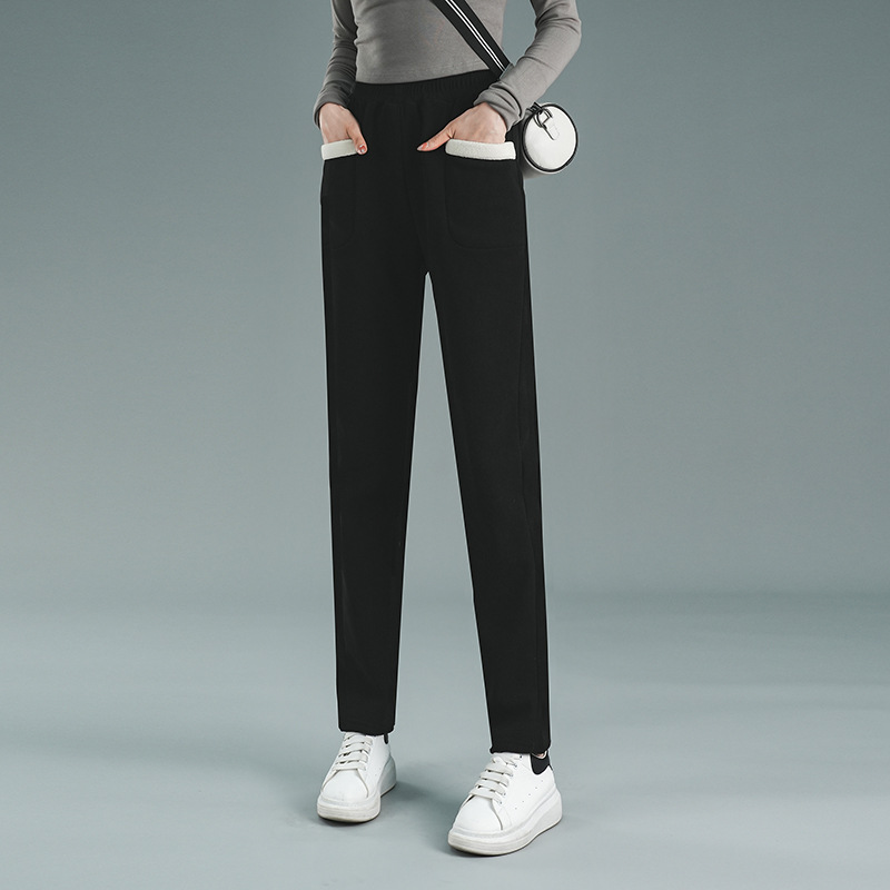 Autumn and Winter wooden cotton velvet all-match loose outer wear casual trousers fleece-lined thick warm harem women