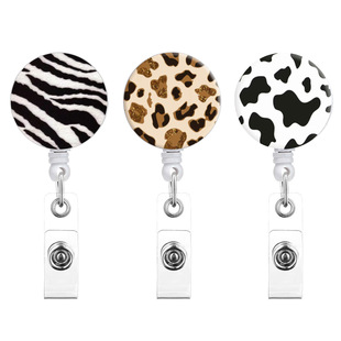 Cross-border Leopard Print Retractable Easy Pull-up Buckle Milk Cow Print Easy Pull-up Nurse Reel Badge Clip Fixed Rotating Back Clip Badge