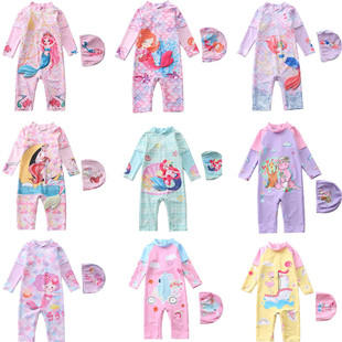 New Children's Swimwear Girls' one-piece Middle and Big Children's Swimwear Mid-length Trousers Half-length Trousers Long-sleeved Anti-sunscreen Girls' Swimwear