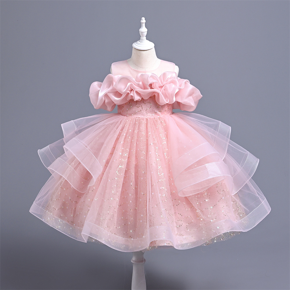 Girls' new dress sequined princess dress piano performance children's dress Western style children's clothing one-year-old baby gift dress