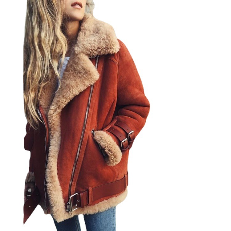 2019eBay Amazon wish locomotive deerskin velvet lamb coat women's lapel fur cotton coat