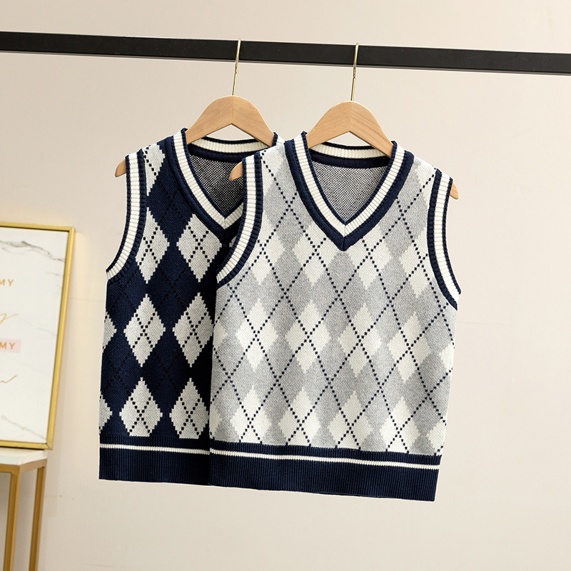 Children's Knitted Vest Primary and Secondary School Students' Kindergarten Autumn and Winter Uniform Vest British Academy Style Sweater Vest Tide
