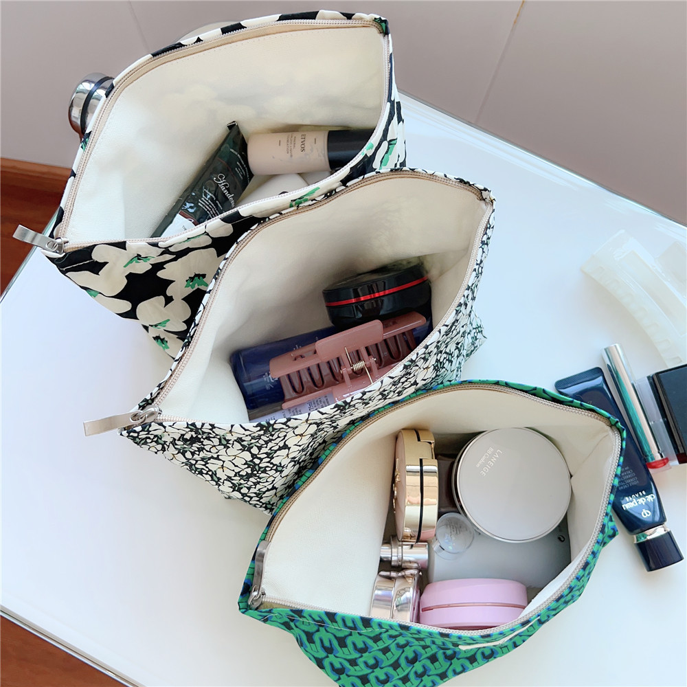[Su Xi cloth bag] Retro Artistic Temperament Green Printed Cotton Cosmetic Bag Wash Protection Storage Zipper Bag