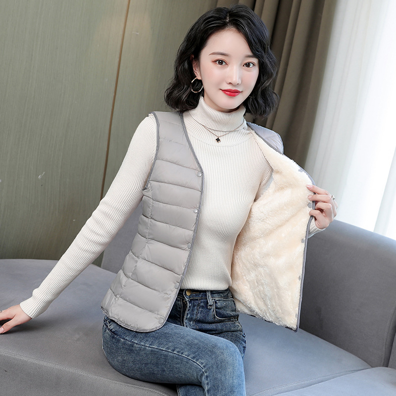 Autumn and Winter Down Cotton Vest Women's Fleece 2023 New Slim-fit V-neck Warm Vest