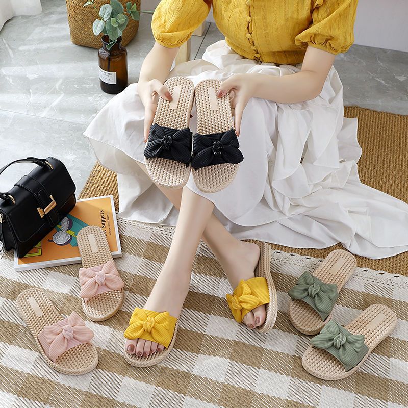 Slippers women's summer wear autumn fashion bow new Korean version of Joker non-slip deodorant cool ladies slippers wholesale