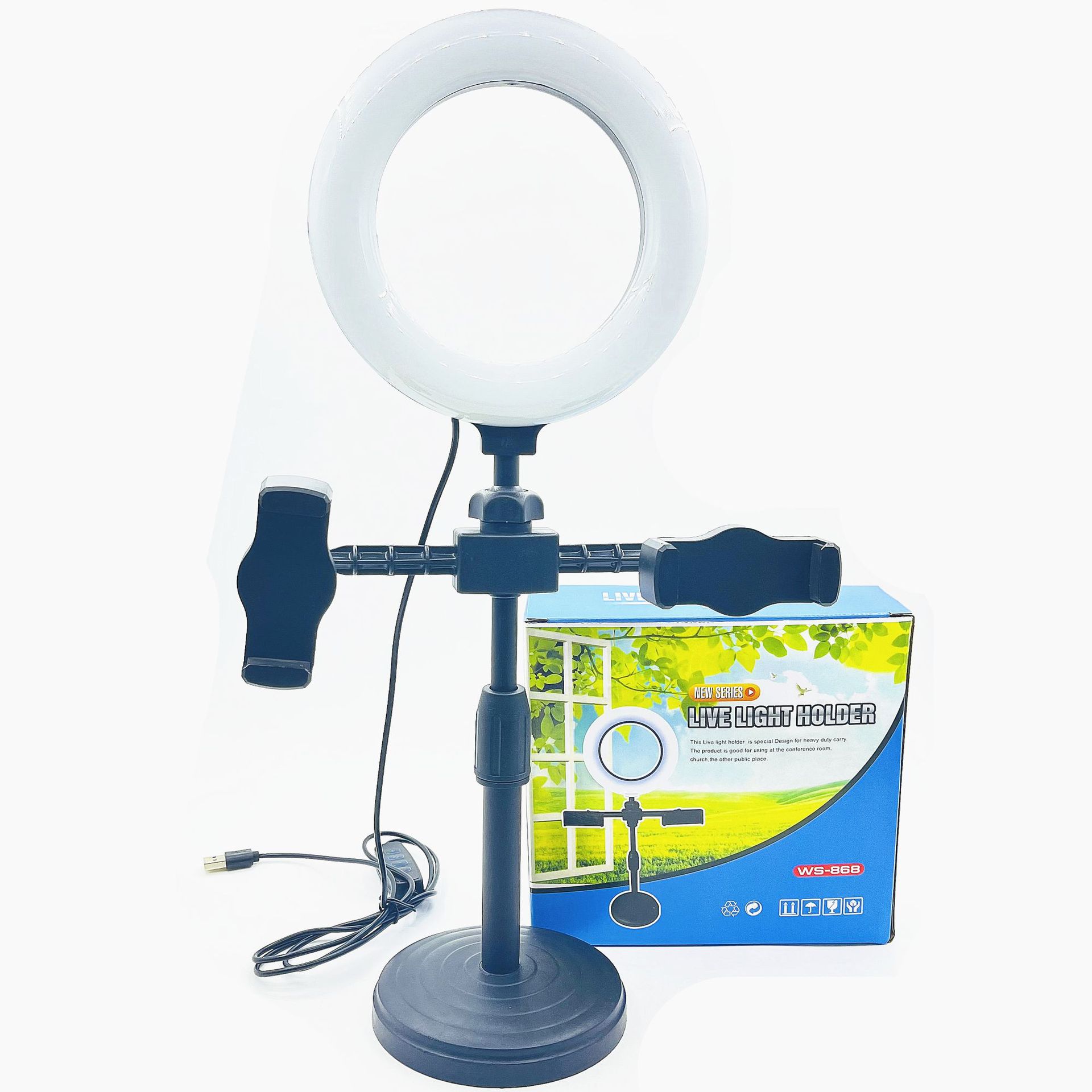 Factory Direct Supply 6-inch 16CM three-color beauty fill light dual mobile phone live broadcast computer anchor desktop disc bracket
