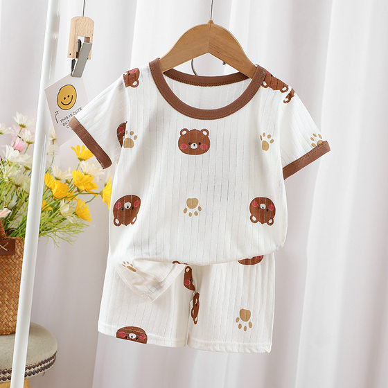 2024 Summer new children's clothing children's short-sleeved shorts suit boys and girls baby T-shirt boys and girls cotton wholesale