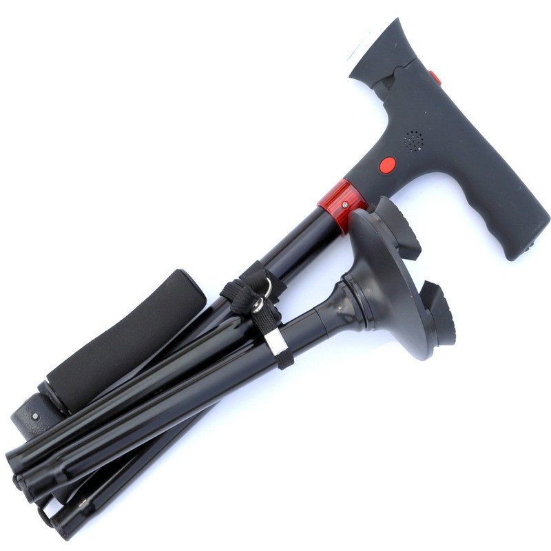 Aluminum alloy with alarm double handle old man's crutch telescopic foldable rotating crutch with LED light with light
