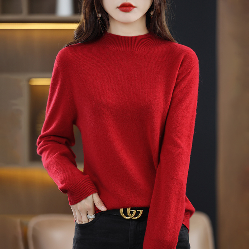 Autumn and Winter New Cashmere Sweater Women's Half-turtleneck Short Thickened Base Sweater Pullover Loose Wool Sweater