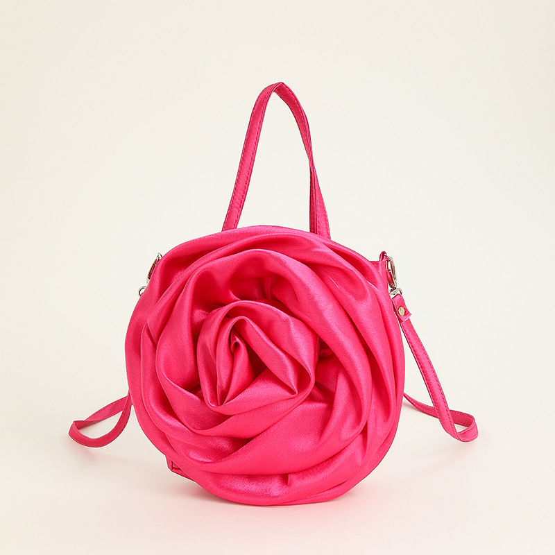 2023 new cross-border satin three-dimensional rose flower shape portable crossbody party wedding women's evening bag