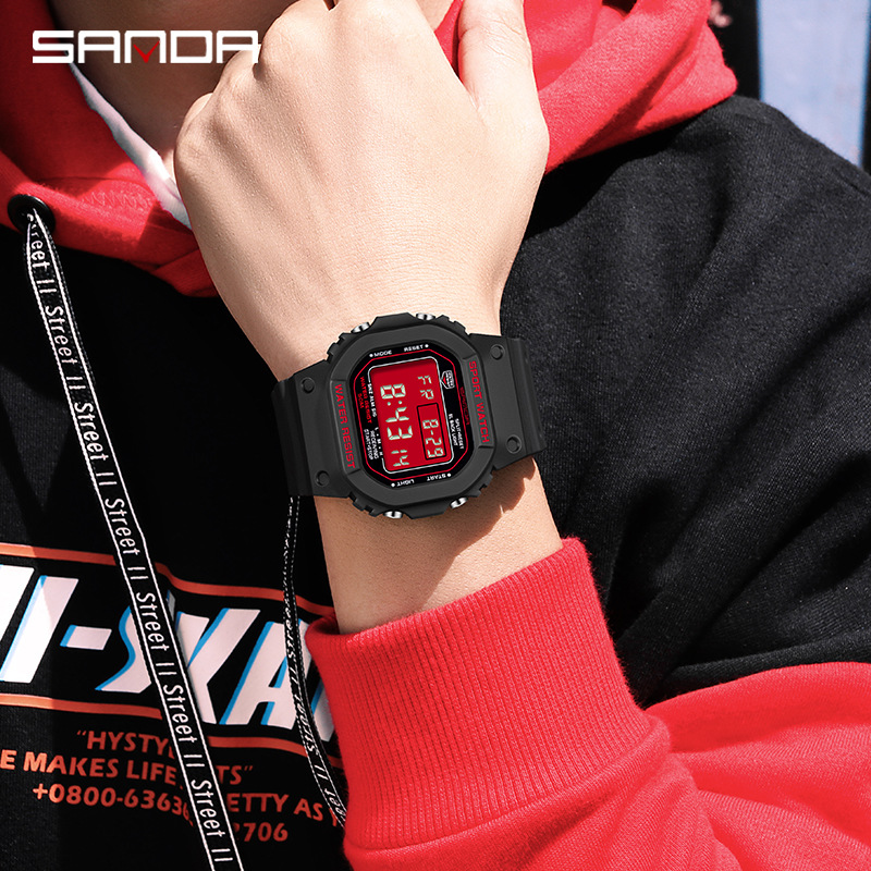 Sanda New Square single movement electronic watch multifunctional luminous waterproof outdoor sports student watch wholesale