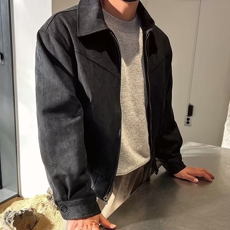 National fashion retro all-match short lapel jacket spring and autumn zipper fashionable niche American jacket all-match men's fashion