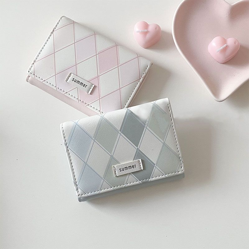 Sea salt blue plaid wallet fresh simple ins style Korean multi-functional student wallet change card bag integrated bag