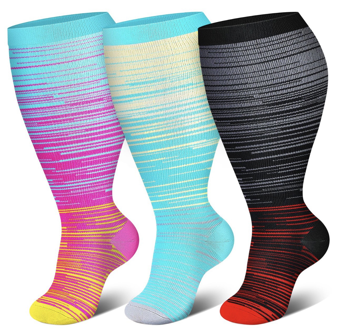 Meias de pressão de nylon para enfermeiras, fertilizantes Plus, meias de compressão para corrida e fitness para homens e mulheres, modelos europeus e americanos_voghion.com