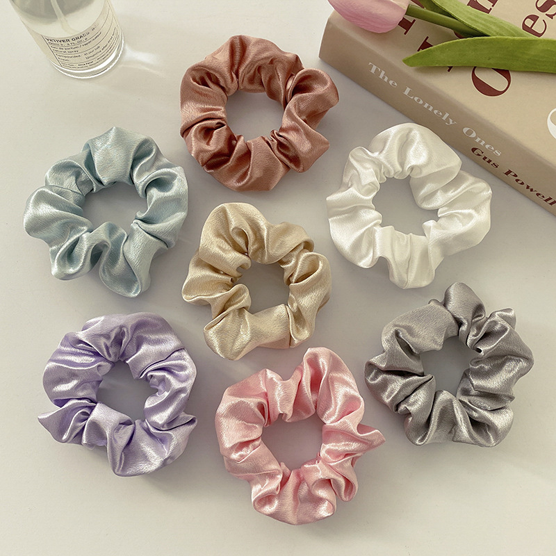 Summer Crystal satin solid color pig large intestine hair ring simple tie rope net red with rubber band hair accessories