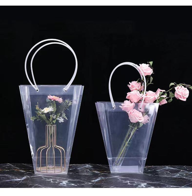 透明な Pvc ハンドバッグバレンタインデーの花の包装ギフトバッグ Pp プラスチック花束バッグフラワーアレンジメント包装|undefined